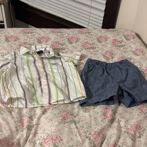 Striped Shirt and Blue Shorts Set